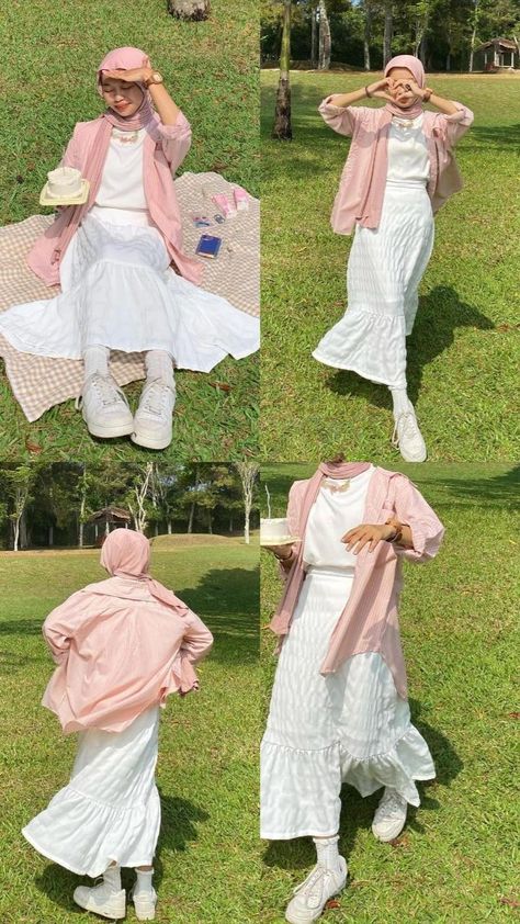 Mix And Match Outfits Hijab Casual, Outfit Ideas Muslim, Outfit Ideas Hijab, Outfit Ideas Dressy, Pink Hijab, Rok Outfit, Ootd Poses, Modesty Outfits, Muslim Outfits Casual