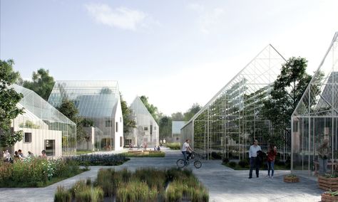 Image 3 of 57 from gallery of Innovative Self-Sustaining Village Model Could Be… Self Sustaining, Danish Architecture, Vertical Farming, Green Architecture, Water Management, Urban Farming, Urban Living, Off Grid Living, Sustainable Architecture