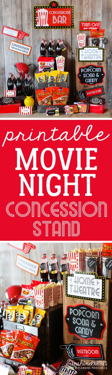 Movie Concession Stand, Birthday Party Themes For Teens, Movie Night Printables, Birthday Surprise Kids, Party Food For Adults, Gift Recipes, Girls Night Movies, Movie Night For Kids, Outdoor Movies