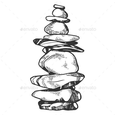 Stone Tower Drawing, Balance Rocks Tattoo, Rock Tattoos Stone, Cairn Tattoo Rock, Stacked Stones Tattoo, Cairn Drawing, Rocks Tattoo Stone, Stone Tattoo Ideas, Balance Art Design