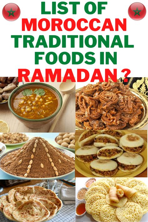 You have a  list of Morocco foods during RAMADAN which is a fasting month for muslims all over the world. #morocco #ramadan #moroccanfood #traditionalmoroccofood #chebbakia #sellou #harira #moroccanminttea #couscous Moroccan Ramadan Recipes, Moroccan Food Traditional, Moroccan Meals, Ramadan Foods, Moroccan Foods, Ramadan Cookies, Moroccan Tagine Recipes, Muslim Food, Iftar Table