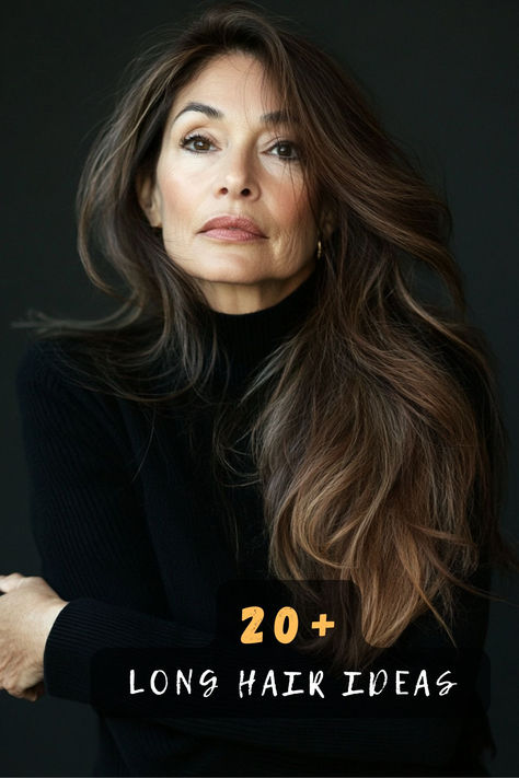 Long hair isn’t just for the young! These 20 long hairstyles for women over 60 prove that age is just a number. Whether you prefer soft curls, straight styles, or loose waves, find a look that suits you. Tap to see all the ideas 🌟💇‍♀️. #HairOver60 #LongHairStyles #TimelessBeauty Long Thinning Haircuts, How To Wear Long Hair, Haircut For Long Thick Wavy Hair, Long Hair Styles For Women 30's, Old Money Hair Styles Woman, Soft Waves Hairstyle, One Length Long Hair, Long Brown Layered Hair, Long Thick Straight Hair