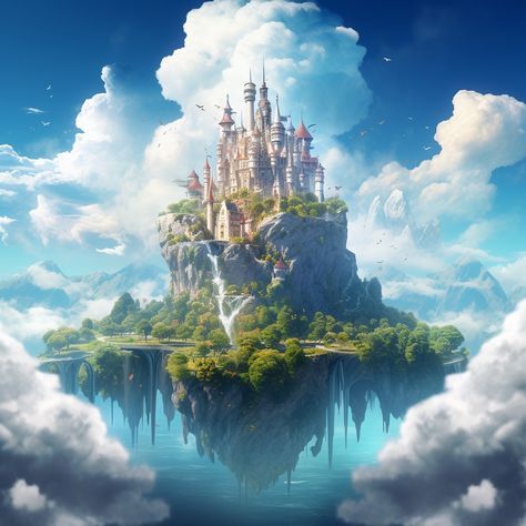 Air Castle Fantasy Art, Floating City Fantasy Art, Floating Islands Fantasy Art, Fantasy Kingdom Cities, Floating Kingdom, Water Kingdom, Floating Cities, Floating Castle, Vampire Castle