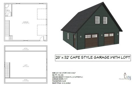 Car Garage With Loft, Garage With Loft, Architectural Plan, Garage Loft, Garage Apartment Plans, Garage Plan, Garage Apartment, Cape Style, Apartment Plans