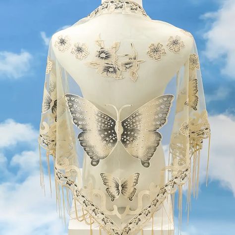 29 5 55 1 Triangle Scarf Butterfly Flower Embroidery Lace Tassel Shawl Elegant Breathable Windproof Wrap Outdoor Accessories - Jewelry & Accessories - Temu Trim Scarf, Triangle Shawl, Triangle Shawls, Triangle Scarf, Butterfly Flower, Lace Shawl, Birthday List, Women Shawl, Neck Wrap