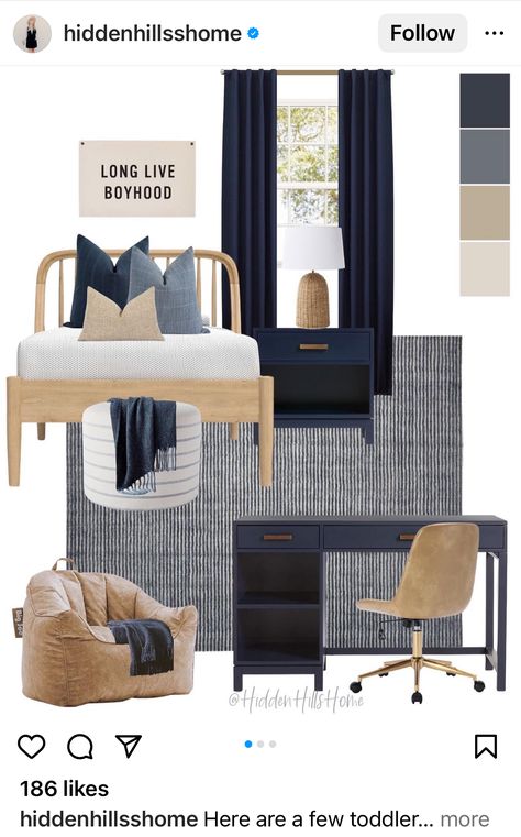 Boys Navy Blue Bedroom, Navy Toddler Boy Room, Toddler Blue Room, Elementary Boy Bedroom, Boy Bedroom Colors, Young Boy Bedroom Ideas, Blue Toddler Room Boy, Boys Room Mood Board, Navy Boys Bedroom