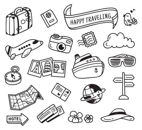 Travel Doodles, Travel Clipart, Arte Doodle, Travel Drawing, Doodle Style, Travel Icon, Soyut Sanat Tabloları, Doodle On Photo, Sketch Notes