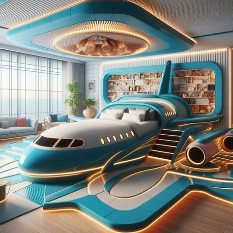 Airplane Bedroom, Weird Beds, Cool Beds For Kids, Unique Bedroom Decor, Bed Picture, Amazing Bedroom Designs, Spaceship Interior, Cool Kids Bedrooms, Unique Bedroom