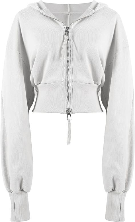 White Cropped Zip Up Hoodie, White Cropped Hoodie, Jacket Crop, Cropped Zip Up Hoodie, Long Sleeve Workout, Hoodie Women, Zip Up Hoodies, Women Hoodies Sweatshirts, Workout Jacket