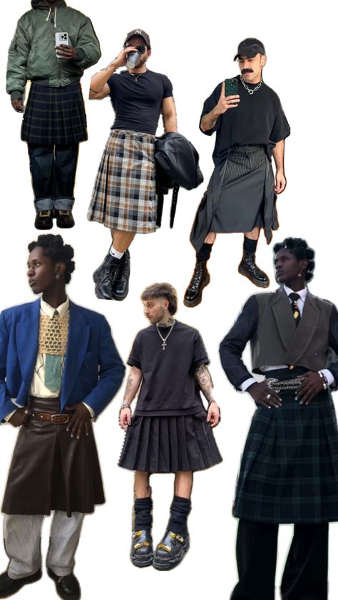 Kilt Men Fashion, Queer Outfits, Men Outfits Aesthetic, Male Styles, Skirt Outfits Aesthetic, Guys In Skirts, Bohemian Men, Men Wearing Skirts, Black Bohemian