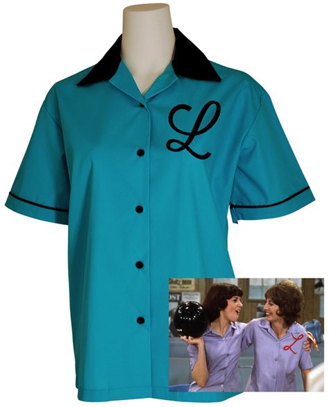 Have some retro fun, inspired by the 'Laverne & Shirley' show and monogram your initial on the front for a really cool look! Bowling Team Shirts, Retro Bowling Shirts, Custom Bowling Shirts, Vintage Bowling Shirts, Bowling Outfit, Retro Bowling, Bowling League, Laverne & Shirley, Hot Pink Shirt