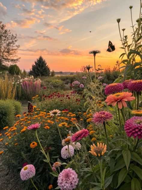 Witness the magic of a garden at sunset! With vibrant flowers and fluttering butterflies, it's a perfect moment to inspire your own outdoor sanctuary. 🌼✨ Share your favorite garden memories with us!
.
#homeandgarden #betterhomesandgardens #homegardening #homesandgardens #homegarden #gardenhome #gardeningathome #flowers #plants #beautifulflowers Field With Flowers Aesthetic, Tropical Garden Aesthetic, Wild Flower Fields, Gardening Vision Board, Flowers Asethics, Flower Feild Pics Aesthetic, Flower Farm Aesthetic, Garden Vision Board, Butterfly Garden Aesthetic