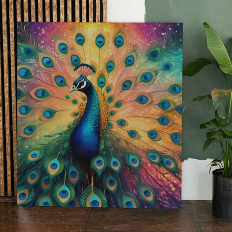 Peacock Canvas Print Wall Art, peacock picture, peacock gift, peacock painting, christmas gift for her, birthday gift for women Peacock Art Painting, Peacock Canvas Painting, Peacock Picture, Peacock Canvas, Art Peacock, Peacock Gifts, Mural Art Design, Peacock Pictures, Wash Painting