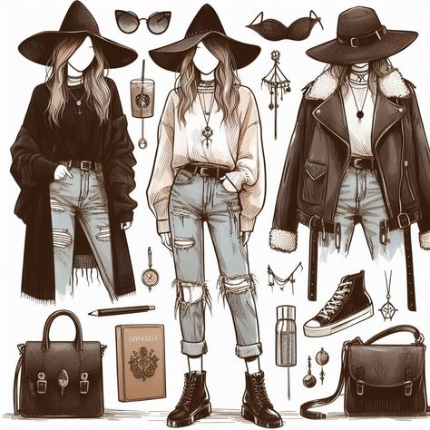 Boho Gothic Outfit, Indie Music Aesthetic Outfits, Pagan Outfits Witches, Urban Witch Aesthetic, Painting Cupcakes, Wiccan Outfits, Witchy Outfits Casual, Casual Witch Outfit, Witch Outfit Aesthetic