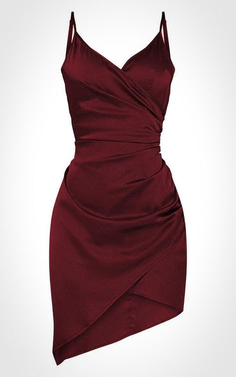 Satin Wrap Dress Short, Maroon Dress Short, Burgundy Hoco Dresses, Vestidos Color Vino, Hoco Dresses Short, Satin Wrap Dress, Wrap Dress Short, Maroon Dress, Red Dress Short