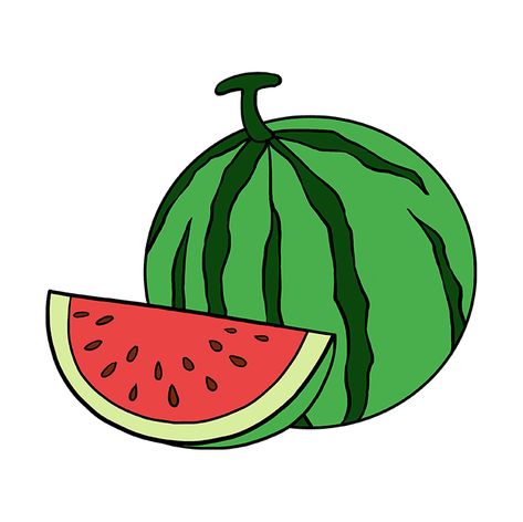 How to Draw a Watermelon - Really Easy Drawing Tutorial How To Draw A Watermelon, Watermelon Drawing For Kids, Cute Watermelon Drawing, Melon Drawing, Drawing Watermelon, Sketchbook Draws, Sunflower Drawing Easy, Hindi Project, Teach Kids To Draw