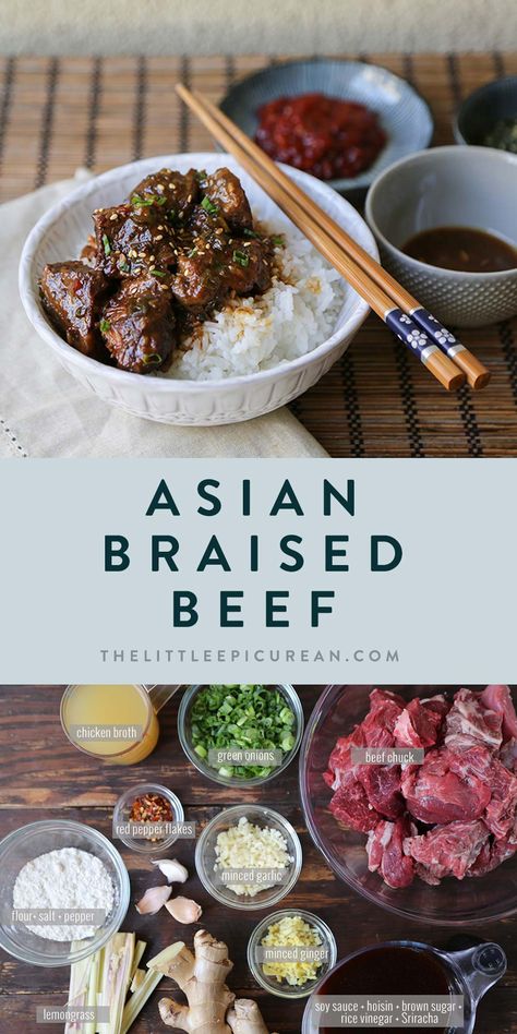 This easy to make slow cooker Asian braised beef combines garlic, ginger, lemongrass, soy sauce, and rice vinegar to create a delicious hearty dish. Serve it over rice, noodles, or steamed vegetables. Beef Plate Boil Recipes, Slow Cooker Rice Bowls, Beef Roast Crockpot Recipes Asian, Asian Beef And Rice Recipes, Asian Beef Chuck Recipes, Asian Pot Roast Slow Cooker, Asian Braised Beef Pioneer Woman, Braising Beef Recipes, Asian Brisket Recipes