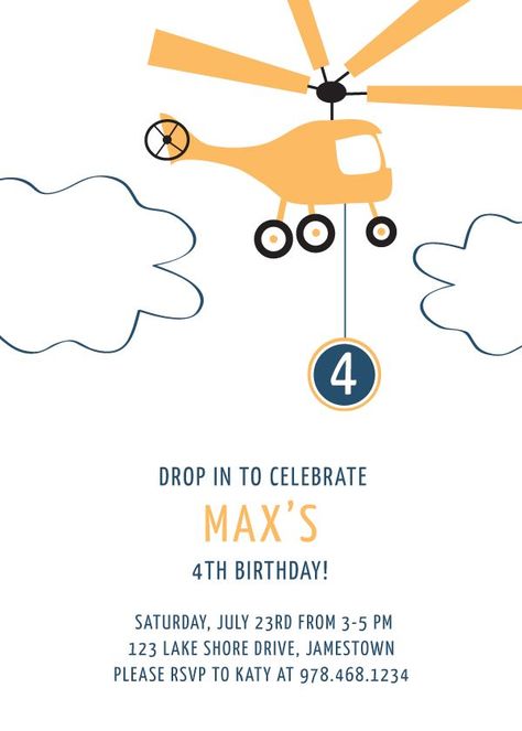 Helicopter birthday invitation:                                                                                                                                                      More Helicopter Party, Aeroplane Party, Helicopter Birthday, Air Force Birthday, Aviation Party, Plane Birthday, Thomas Birthday Parties, Planes Birthday Party, 2nd Birthday Party For Boys