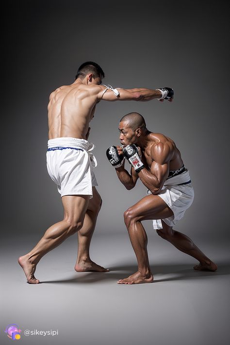 Dive into the art of movement where neural networks and Muay Thai create stunning visual effects. Explore new dimensions of creativity and sport. #NeuralNetworks #MuayThai #MartialArts Sports Reference Pose, Male Antonamy Reference, Martial Arts Reference, Boxing Reference Poses, Boxing Poses Reference, Boxing Anatomy, Cool Dynamic Poses, Muay Thai Poses, Action Pose Drawing