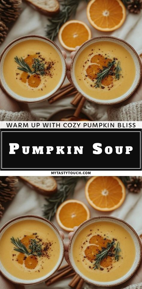 Join me in savoring this delightful pumpkin soup! It's the perfect blend of creamy texture and comforting flavors, topped with zesty orange slices and a sprinkle of herbs. Perfect for chilly days, this recipe brings warmth and joy to every spoonful. Let’s embrace the cozy vibes together! Savory Pumpkin Soup Recipe, Homemade Pumpkin Soup, Pumpkin Bisque Soup, Soup In A Pumpkin, Pumpkin Bisque, Spiced Pumpkin Soup, Cream Of Pumpkin Soup, Vegan Pumpkin Soup, Roast Pumpkin Soup