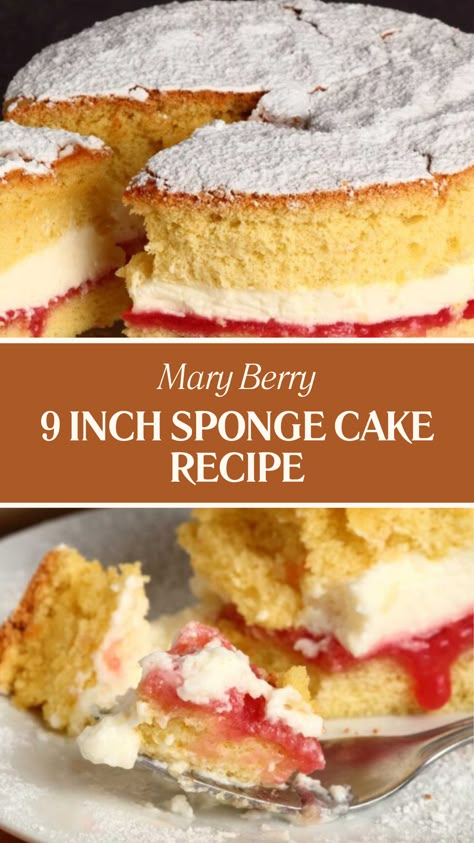 Mary Berry 9 Inch Sponge Cake Recipe Butter Sponge Cake Recipes, Mary Berry Victoria Sponge Recipe, Sponge Cake Filling Ideas, Classic Baking Recipes, Best Sponge Cake Recipe, Simple Sponge Cake Recipe, Mary Berry Recipes Baking, Sponge Cake Recipe Best, Mary Berry Recipes