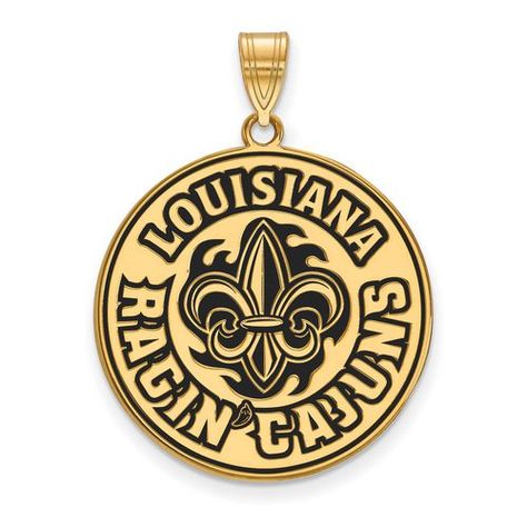 Gold-plated Silver University of Louisiana at Lafayette x-Large Enamel Pendant, Manufacturer Part Number: GP006USL at HomeBello. University Of Louisiana At Lafayette, Bow Jewelry, Fine Jewellery Necklace, Gold Plated Silver, Sterling Silver Charm, Gold Plated Sterling Silver, Silver Charms, Louisiana, Gold Pendant