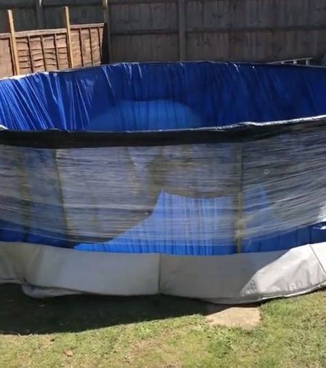 Thrifty family turn their old trampoline into a massive back garden swimming pool in viral TikTok hack – The Sun Diy Old Trampoline Ideas, How To Build An Inground Trampoline, Trampoline Pool, Uses For Trampoline Frame, I Ground Trampoline, How To Do An Aerial On A Trampoline, Homemade Swimming Pools, In Ground Trampoline With Net, Old Trampoline