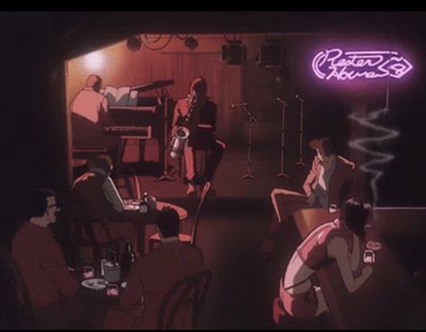 Vintage noir jazz Cowboy Bebop Anime, Jazz Lounge, See You Space Cowboy, Acid Jazz, Jazz Bar, Clubbing Aesthetic, Dark City, Dive Bar, Bd Comics