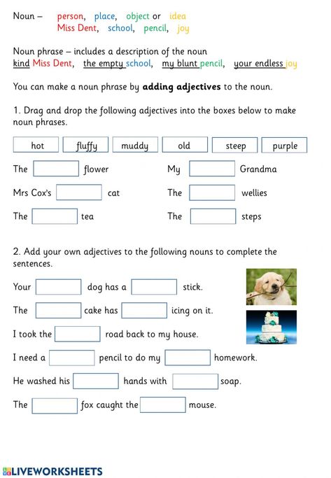 Expanded Noun Phrases Worksheets, Noun Phrases Worksheets, Expanded Noun Phrases, Infinitive Phrases, Participial Phrases, Third Grade Worksheets, Types Of Nouns, Relative Pronouns, Reading Vocabulary