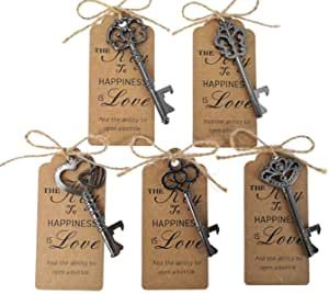 Amazon.com: 50pcs Skeleton Key Bottle Opener Wedding Party Favor Souvenir Gift with Escort Tag and Jute Rope (Gun Black Tone, 5 styles): Kitchen & Dining Key Wedding Favors, Wedding Bottle Opener, Key Bottle Opener, Keys Wedding, Wedding Souvenirs, Skeleton Key, Jute Rope, Wedding Party Favors, Bridal Shower Decorations