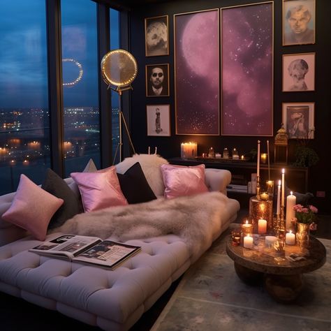 MAXIMALIST MUSE – Page 3 – dream house diary Cat Woman Apartment, Dark Feminine Aesthetic Living Room, Libra House Aesthetic, Libra Room Ideas, Zodiac Interior Design, Libra Room Aesthetic, Hot Room Aesthetic, Dark Feminine Living Room, Libra Decor