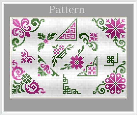 Corner Cross Stitch Patterns, Cross Stitch Corner Pattern, Cross Stitch Corner Border, Cross Stitch Flower Border, Cross Stitch Corner, Cross Stitch Border, Monogram Ornaments, Cross Stitch Borders Corner, Geeky Cross Stitch Patterns