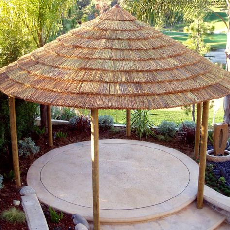 Thatched Umbrella on 16' Gazebo | Tropical Cabana Kit | Safari Thatch Gazebo Bar, African Hut, Thatch Roof, Gazebo Roof, Rain Chains, African House, Courtyard Gardens, Beach Patio, Pool Umbrellas