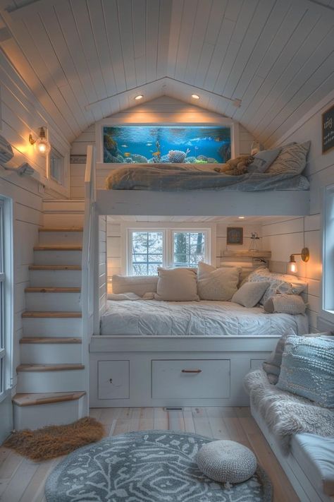 Beach Bedroom Ideas Bunk Beds, 2 Story Bedroom Ideas, Big Bedroom Ideas Dream Rooms, Sea Life Bedroom, Houses By The Sea, Amazing Bedroom Designs, Dream Bedroom Inspiration, Dream Life House, Dream House Rooms