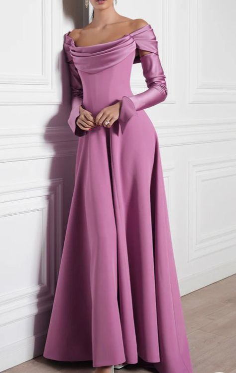 Satin Sleeves, Princesa Sophia, A Line Evening Dress, Modest Bridesmaid Dresses, Civil Ceremony, Glam Dresses, Crepe Dress, Modest Dresses, Stunning Dresses