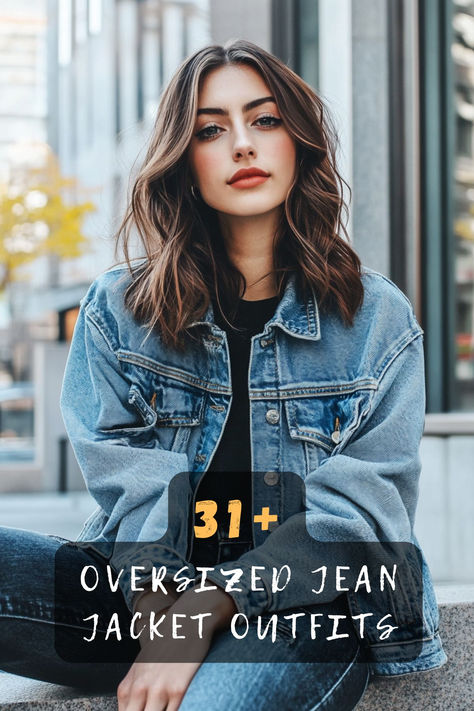 ✨ Ready to master the perfect oversized denim look? Click to explore 31 amazing outfit combinations that make your jean jacket the star piece. Learn styling secrets for every season 🧥 #DenimJacket #OutfitInspo #StyleTips #FashionGoals #OversizedDenim #StreetStyle #LayeringTips Jeans With Jean Jacket Outfit, How To Style Oversized Denim Jacket, Black And Blue Denim Outfit, Grey Jean Jacket Outfit, Oversized Jean Jacket Outfits Fall, Oversize Jean Jacket Outfit, Oversized Jeans Jacket Outfit, Oversize Denim Jacket Outfit, Oversized Jean Jacket Outfits