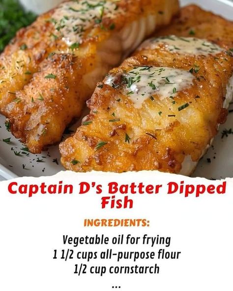 Easy Diabetic Recipes | Captain D’s Batter Dipped Fish | Facebook Cob Recipes, Recipes Fish, Salmon And Shrimp, Frying Oil, Corn Starch, Frying, Vegetable Oil, Yummy Recipes, 2 Cups