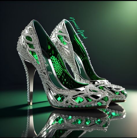 Slytherin shoes,  shoes, harry potter, Hogwarts castle, ai, ai art, hp fanart, digital art, Slytherin Heels, Slytherin Shoes, Aesthetic Notes, Jeweled Shoes, Slytherin House, Dark Home Decor, Jeweled Sandals, Rhinestone Shoes, Books Aesthetic