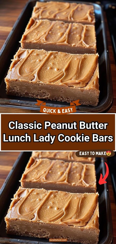 Lunchlady Peanut Butter Bars, Lunch Ladies Peanut Butter Bars, Peanut Butter Squares Cafeteria, Peanut Butter Cookie Bars Easy, Best Banana Bars Ever, Peanut Butter Cookies Bars, Lunchroom Peanut Butter Bars, Baking With Peanut Butter, Peanut Butter Lunch Lady Cookie Bars