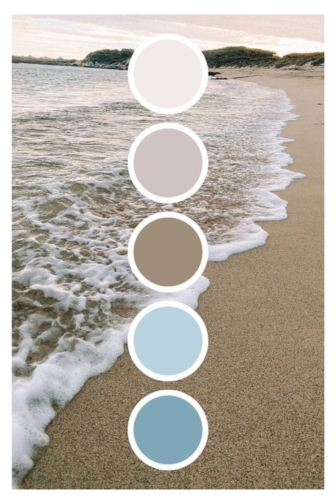 An image of white waves washing over beige sand as the background. There are 5 different coloured circles as colour palette inspiration. Light beige, beige, brown, light blue and a darker blue. Beach Waves Aesthetic, Blue Brown Wedding, Aesthetic Colour Palette, Brown Wedding Themes, Ocean Color Palette, Waves Aesthetic, Aesthetic Colour, Beach Color Palettes, Ocean Themed Bedroom