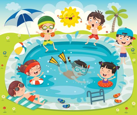 Swimming Cartoon, Pool Drawing, Decoupage Paper Printable, Kids Animation, Swimming Pool Pictures, Swimming Pictures, Funny Children, Pool Party Kids, Children Swimming Pool