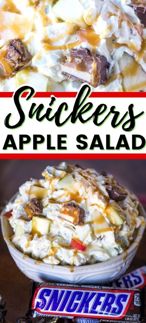 Desert Salads Cool Whip, Fall Pot Luck Desserts, Pot Luck Dessert Ideas, Thanksgiving Pot Luck Ideas, Pot Luck Salads Easy, Apple Snicker Salad Recipe, Pot Luck Sides, Pot Luck Desserts For A Crowd, Snicker Apple Salad Recipe