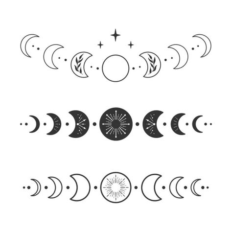 Moon Phases Drawing, Moon Phase Tattoo, Phase Tattoo, Moon Cycle Tattoo, Full Moon Cycle, Cycle Drawing, Anniversary Tattoo, Moon Chart, Full Moon Tattoo