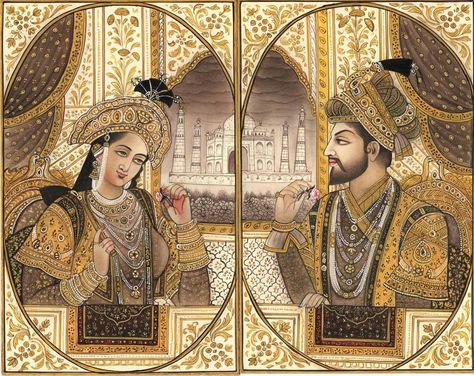 Shah Jahan & Mumtaz Mahal Rajasthani Miniature Paintings, Mumtaz Mahal, Mughal Miniature, Mughal Miniature Paintings, Shah Jahan, Old Warrior, Rajasthani Art, Mughal Art, Mughal Paintings