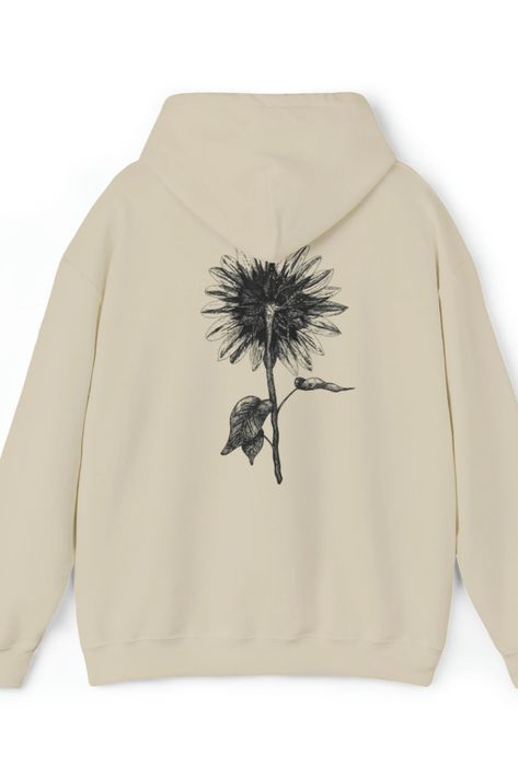 Unique sunflower design on hoodie. Hoodie is very warm and perfect for throwing on before going out in the cold. Has a stylish design and unique look that will catch peoples eyes and you walk past. Design On Hoodie, Sunflower Hoodie, Design Hoodie, Sunflower Design, Art Sketch, Hoodie Design, Minimalist Art, Going Out, Sunflower