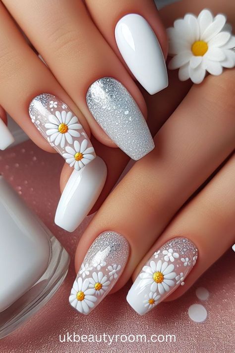 White nails are versatile, timeless, and suitable for any occasion. They offer a clean and polished look that complements any outfit. This post contains 39 white nail designs to help you stand out from the crowd. Cute, milk, milky, brown and, simple, short, gold and, gel, almond, coffin, square, with rhinestones, acrylic, with gems, with charms Square Nail Nail Art, White Nail Gel Design, Nail Gels Design, Clear Nail Flower Designs, Nail Floral Designs, Clear Nails With Daisies, June 2024 Nails, Floral Nails Acrylic, Clean Summer Nails