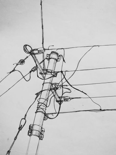 Telephone Poles Drawing, Telephone Wire Tattoo, Powerlines Tattoo, Telephone Pole Tattoo, Power Lines Drawing, Power Line Drawing, Power Line Tattoo, Powerline Tattoo, Pen Art Drawings