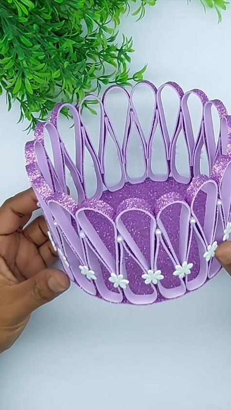 Wow!! Beautiful Handmade Basket Making Ideas #basket #decor #crafts | Origami Art & Crafts | Handmade Baskets Diy, Basket Making Ideas, Foam Crafts Diy, Basket Making Diy, Paper Basket Craft, Flower Foam Diy, Glitter Paper Crafts, Candy Gifts Diy, Easter Basket Crafts