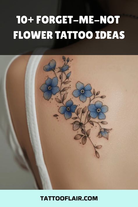 Forget-me-not flowers are more than just beautiful. They carry a message of remembrance and lasting love. These small, vibrant blue blooms make perfect tattoos for anyone wishing to carry a symbol of enduring memory or deep affection. In this article, I’ll explore a variety of forget-me-not flower tattoo ideas, showcasing different styles and placements. Whether you prefer something delicate and subtle or bold and colorful, these tattoos offer a way to keep a meaningful symbol close at hand. Wat Traditional Tattoo Neck, Blue Flower Tattoo, Forget Me Not Flower Tattoo, Blue Flower Tattoos, Forget Me Not Tattoo, Flower Tattoo Ideas, Remembrance Tattoos, Bouquet Tattoo, Mommy Tattoos