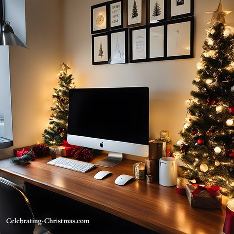 Office Desk Christmas Tree, Christmas Decor Desk Office, Decorate Work Desk For Christmas, Work Desk Christmas Decorations, Christmas Desk Decor Ideas, Christmas Desk Ideas, Christmas Office Desk Decorations, Christmas Decor Ideas For Work Office, Work Desk Christmas Decor